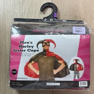 Music Legs Halloween Harley Jester Cape Wet Look Zip Up Hooded Costume Mask OSFM